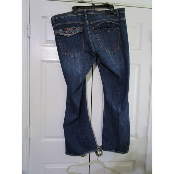 Apple Bottoms Womens Jeans Size 22 Blue Bootcut Distressed Embroidered Pockets - Picture 2 of 15